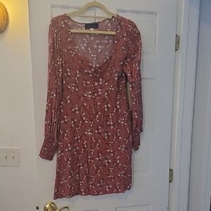 Blue Rain Burgundy Floral Long Sleeve Dress